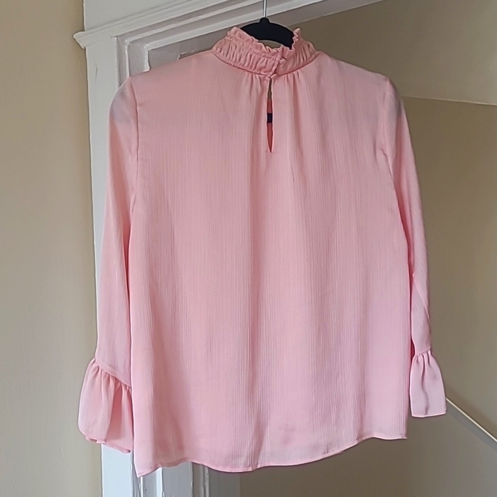 CeCe Pink Mock Neck Ruffle Sleeve Blouse NWT Romantic Work Top Small - Picture 13 of 14